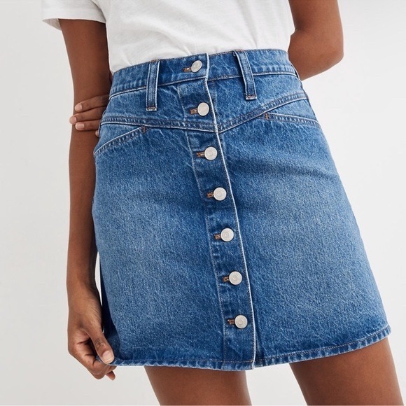Madewell Dresses & Skirts - Madewell Stretch Denim A-Line Button Fly Mini Skirt Size 23 Blue